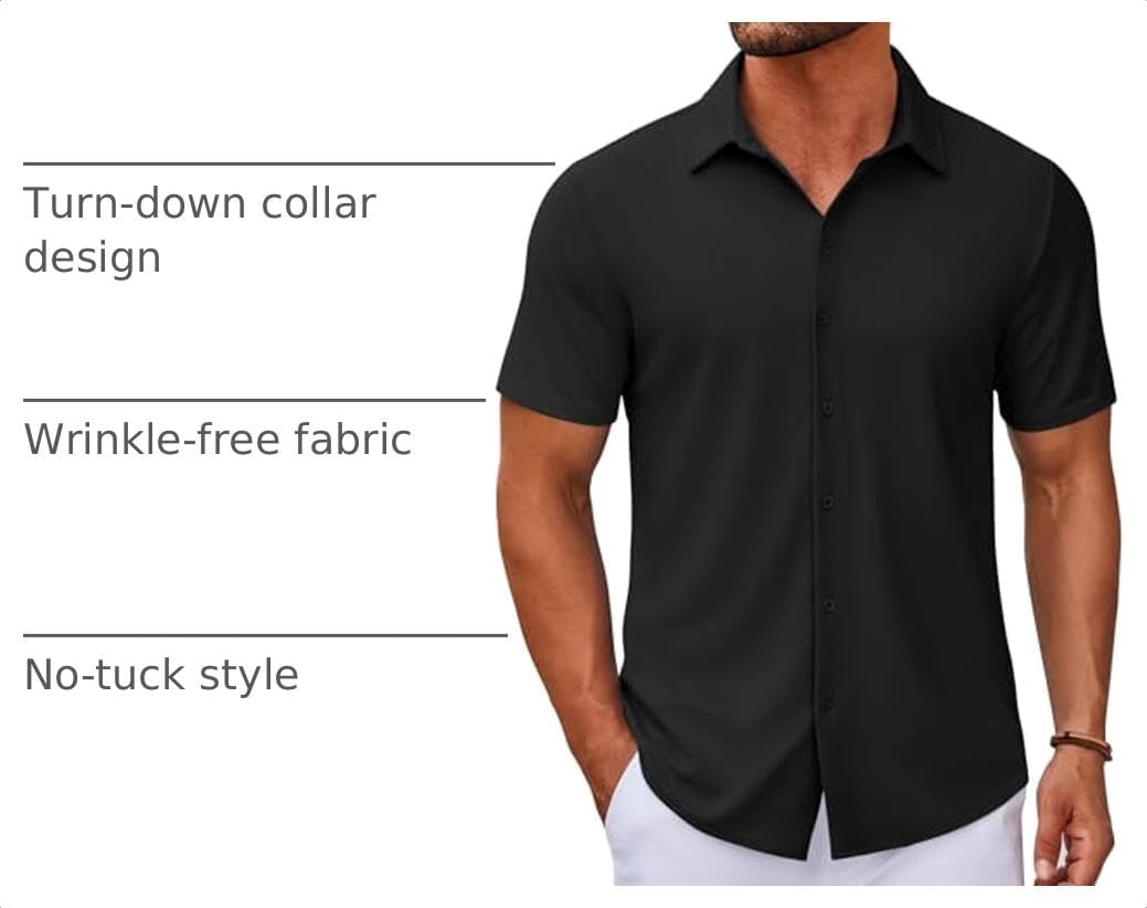 COOFANDY Men's Casual Button Down Short Sleeve Shirts Untucked Wrinkle Free Shirt Stretch Dress Shirts image 4
