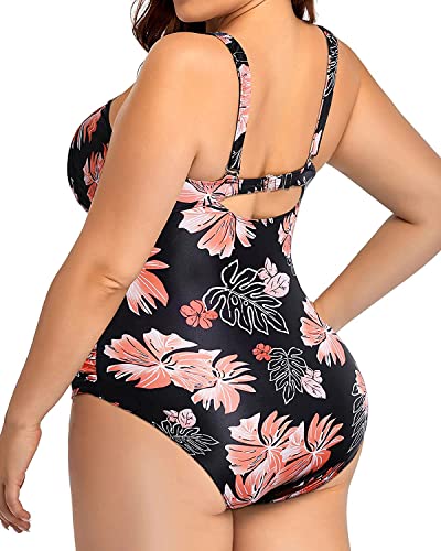 Daci Women Plus Size One Piece Swimsuits Tummy Control Vintage Ruched Bathing Suits Retro Swimwear Black And Orange Large #TOP1