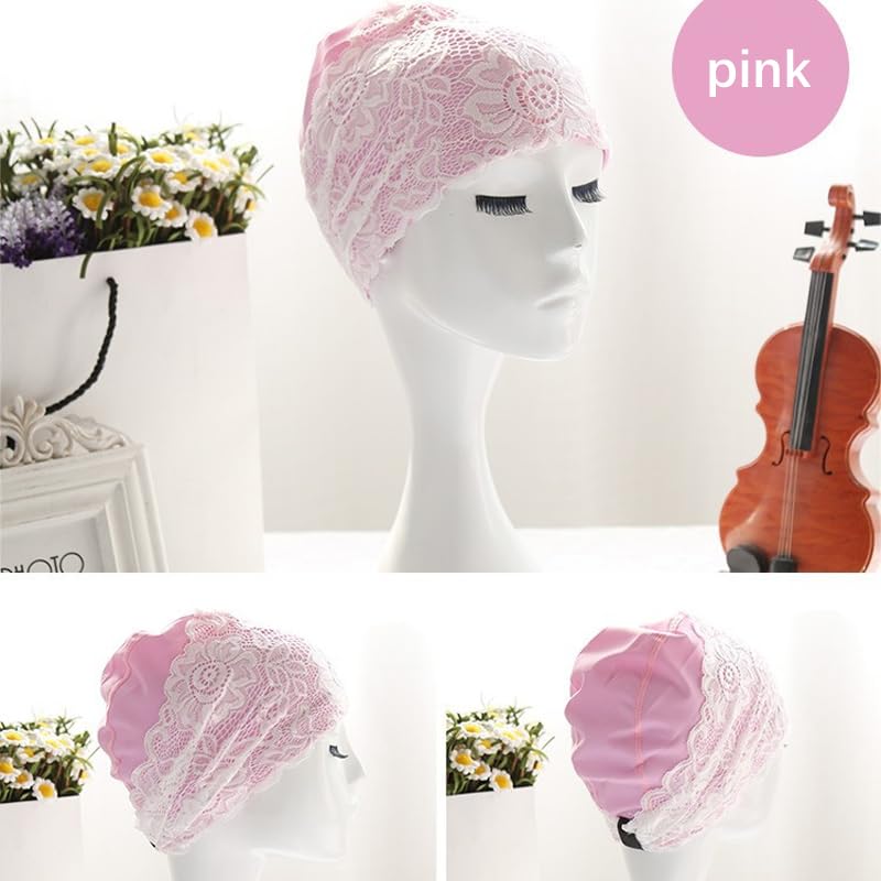SUNTRADE Women Fashion Swimming Cap PU Waterproof Long Hair Lace Swim Cap for Women (pink), rose - Image 2
