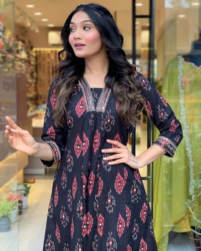 Image of Nermosa Women Printed A-Line Kurta and Pant Set with Dupatta