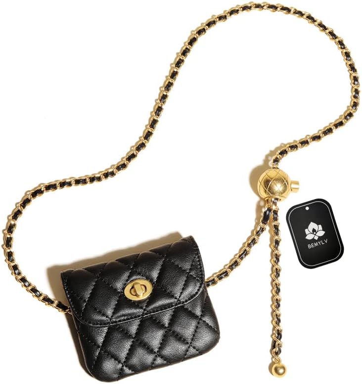 Leather Chain Belt Bag for Women Mini Black Waist Purse Fanny Pack