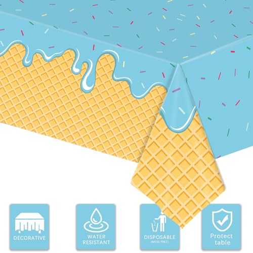 Image of Ice Cream Party Supplies 4Pcs Ice Cream Table Cloth 54 inch X 108 inch Disposable Rectangular Plastic Tablecloth Ice Cream and Popsicle Themed for Birthday, Party, Holiday