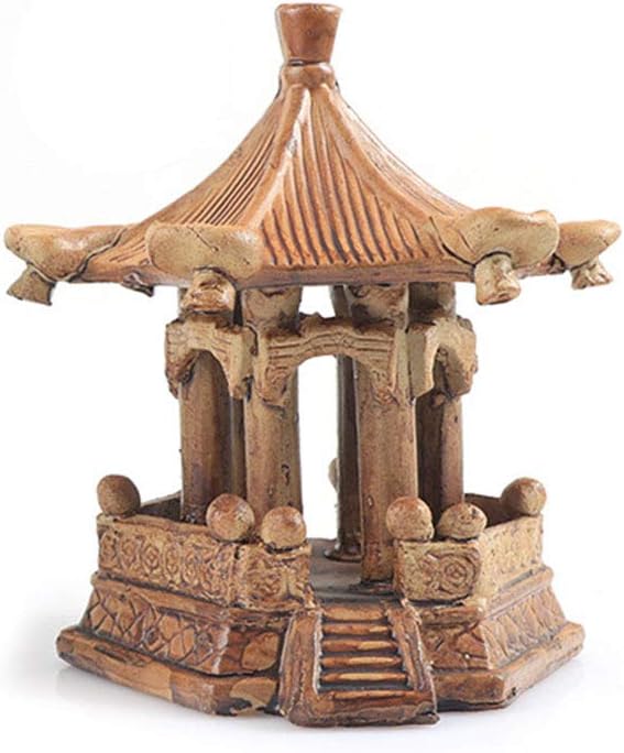 Oncpcare Ceramic Pavilion Aquarium Decor, Weighted Aquarium Ornament Fish Tank Decoration Human Landscape Aquarium Decoration Accessories Desktop Decor