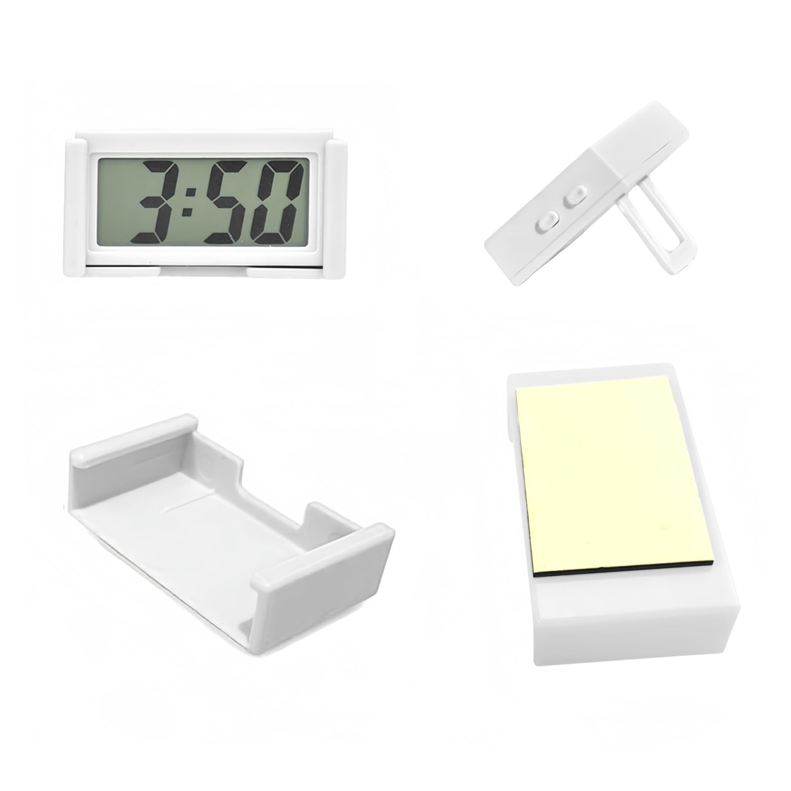 Shudyear Small Digital Clock， with Jumbo LCD Time &amp; Day Display，Mini Automotive Small Digital Clock Battery Operated for Desktop Nightstand Pocket Car Truck Dashboard &amp; Air Vent (1, White)