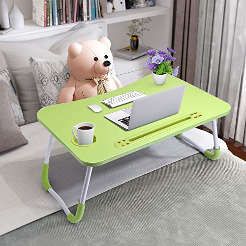 Image of Slendor Foldable Lap Desk with Cup Holder for Bed, Couch, Floor | Portable,with USB Light, Fan, Pen Holder,Tablet Holder,for Laptop,Writing,Eating, Green