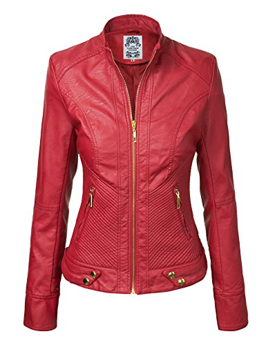 Ctc Wjc747 Womens Dressy Vegan Leather Biker Jacket Xs Red #TOP1