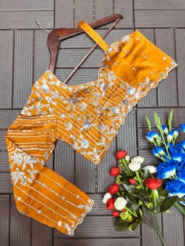 Image of indo Western Crep Silk Lehenga Set with Fully Stitched Blouse and Embroidered Koti Jacket for Women Lehenga Choli Musterd