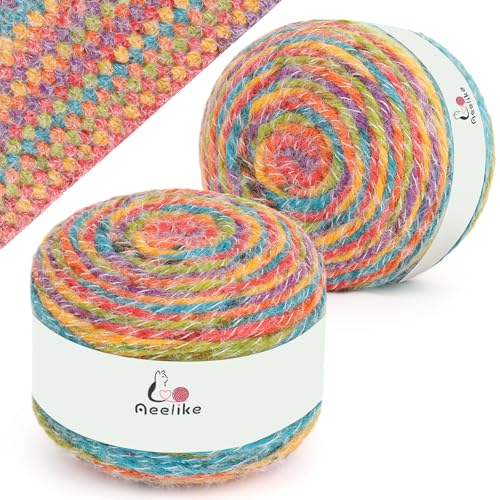 Image of Aeelike Ombre Yarn for Crocheting, 2 PCS Colorful Gradient Yarn #4 Medium, Each 190g(6.7 oz) 400m(437.5 Yards) 71% Acrylic 29% Nynon, Soft Cake Crochet Yarns for Blanket, Scraves, Sweaters, Color A