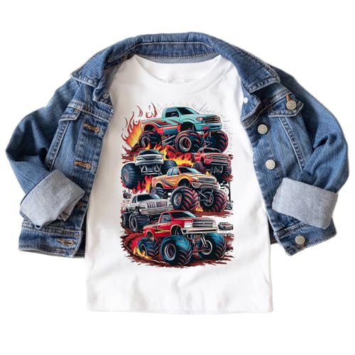 Kids Retro Cool Trendy Monster Truck Rally Toddler & Youth Shirt - Natural Boys & Girls Giant Trucks Graphic Tee2
