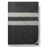 Thick Alpaca Wool Blanket Heavyweight for Camping Outdoors or Using Indoors | Soft Peruvian Alpaca Wool Blankets (Dark Gray -Soft Gray Stripes, Queen)