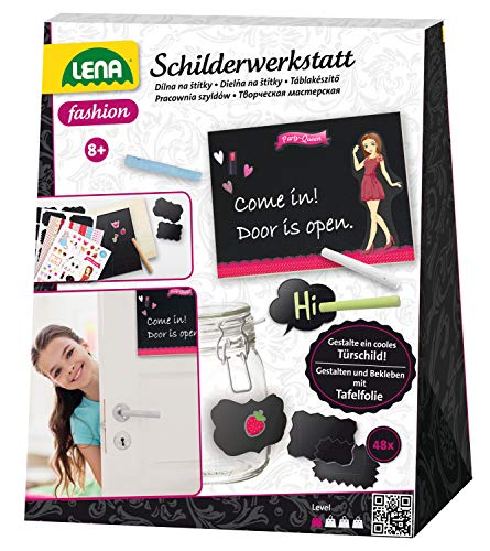 LENA 42649 - Kit per Creare cartelli per orari, lavagnetta, 3 cornici portafoto, targhetta per Porta e 6 Menù per Bambini, a Partire dagli 8 Anni