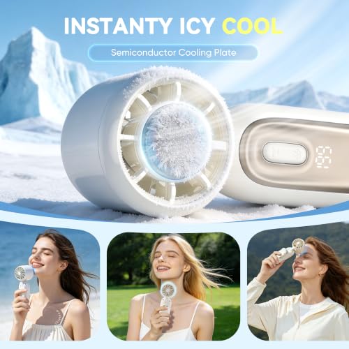 Portable Handheld Fan, Personal Mini 360° Detachable Clip on Fan, Ice Cooling, Rechargeable Turbo Fan for Desk, Hand Held Fan Up to 19H and 1-199 Speeds, Phone Holder, Outdoor & Travel (White) — view 2