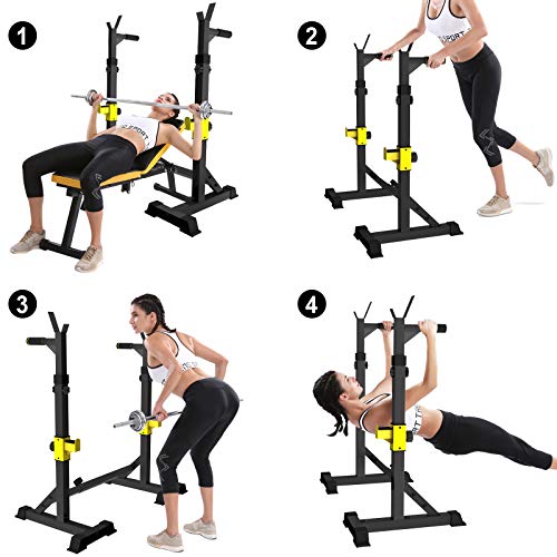UBOWAY Barbell Rack Squat Stand Adjustable Bench Press Rack 550LBS Max Load Multi-Function Weight Lifting Home Gym Fitness