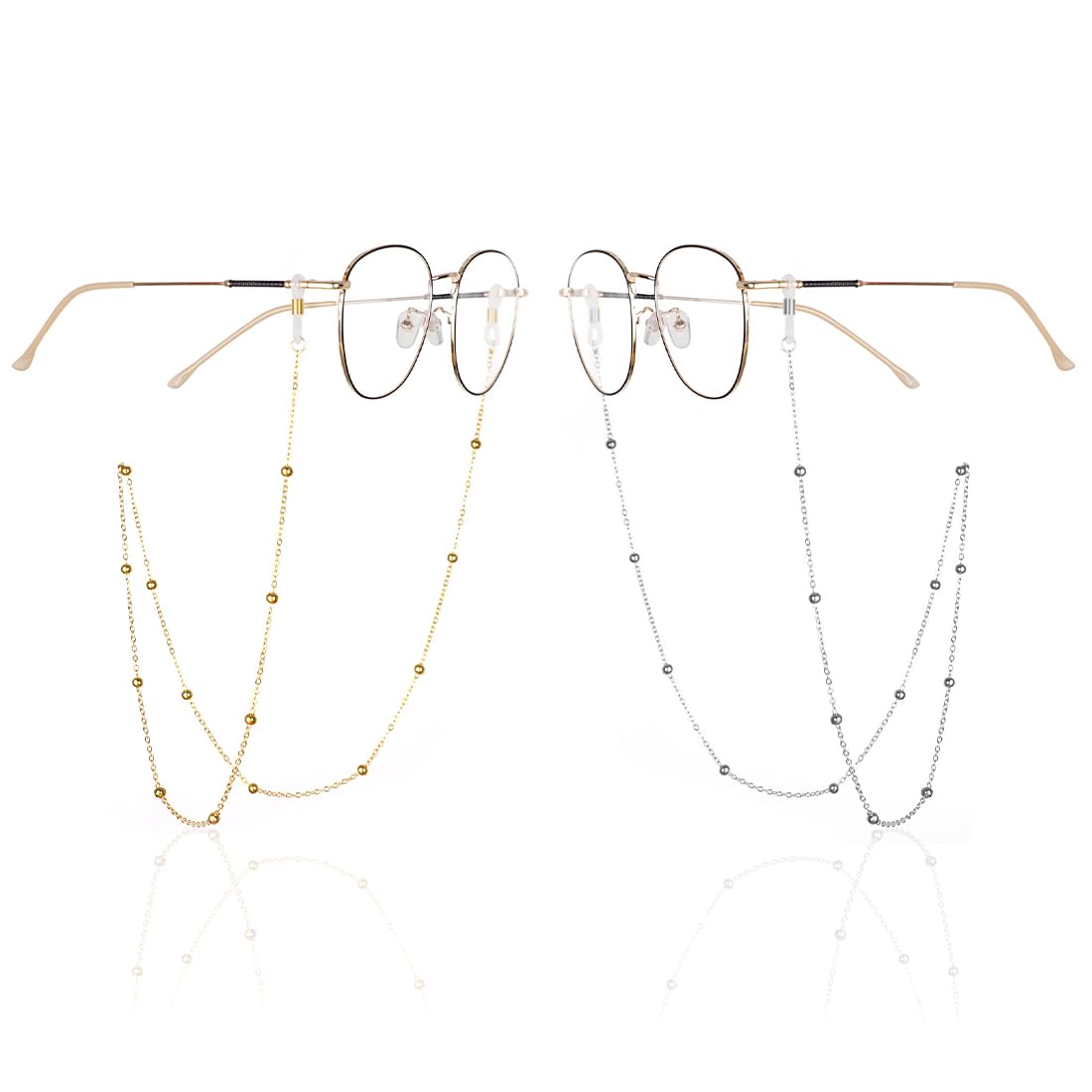 SIOPPKIK2Pcs Cordones para Gafas para Mujer Circón transparente Cadena para Anteojos para gafas de sol/Soportes para gafas/Cordones para el cuello para gafas(Oro&Plateado)