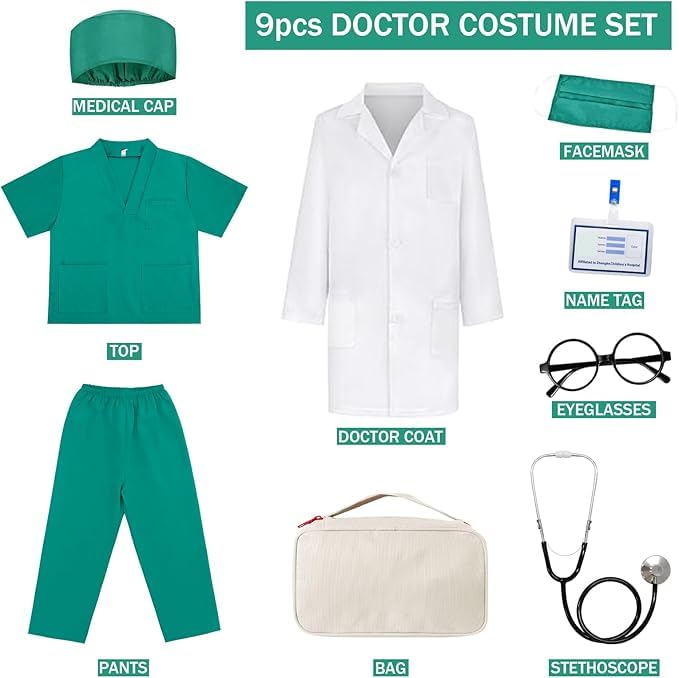 Disfraz de Doctor para Niños con Estetoscopio Real miniatura 2
