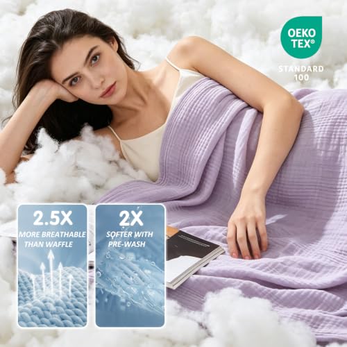 EMME Musselin Decke Baumwolle Oeko-TEX Kuscheldecke Melange Lavendel 230x270 – Ansicht 5