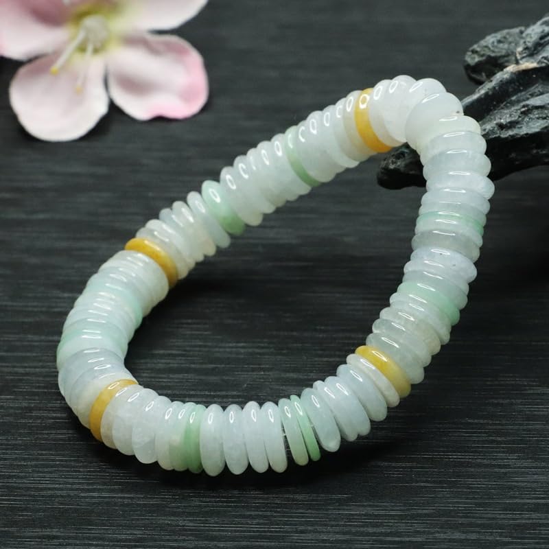 Bracciale in giada da donna, braccialetto elasticizzato con perline e fibbia della pace in giadeite multicolore di grado A del Myanmar for alleviare lo stress, meditazione yoga, 9 mm