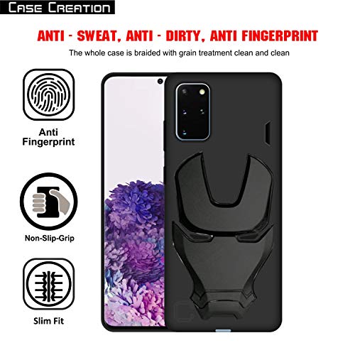 Image of COVERLY Official 3D Touch Feel Trending Avenger Logo Mask Soft Rugged Grip Iron Man Super Power Cartoon Movie Engraved Silicone Matte Back Cover for Samsung Galaxy S20 Plus (2020) - Black