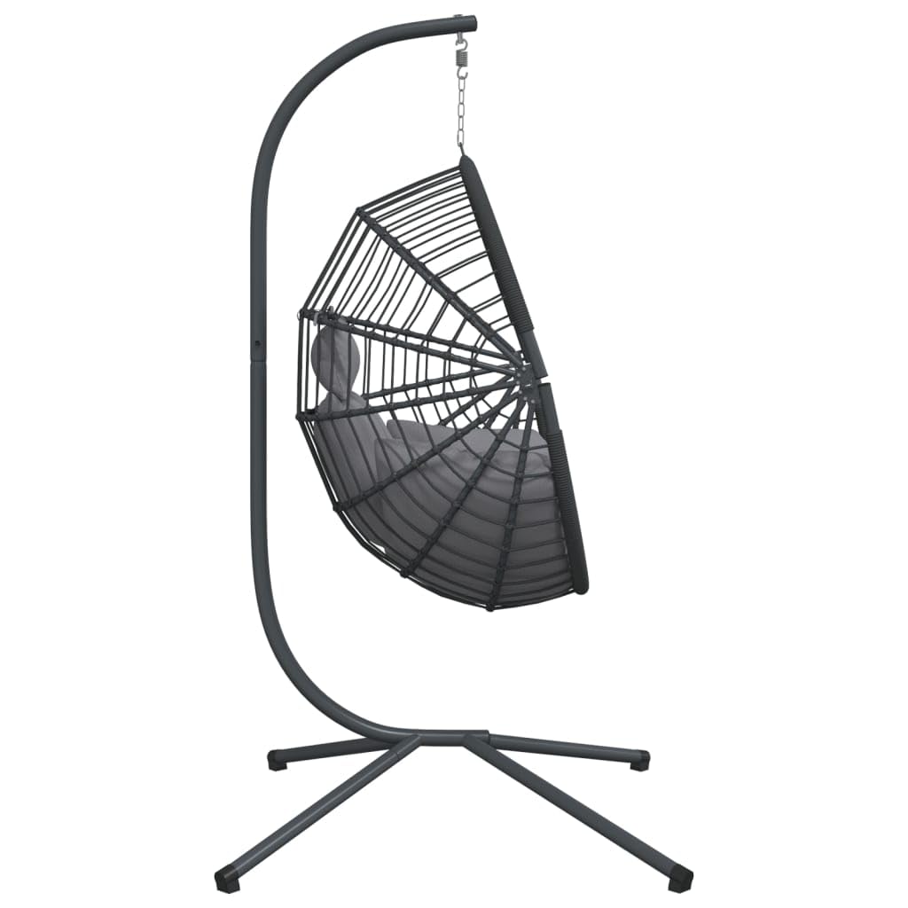 Fauteuil suspendu en rotin gris design œuf avec support