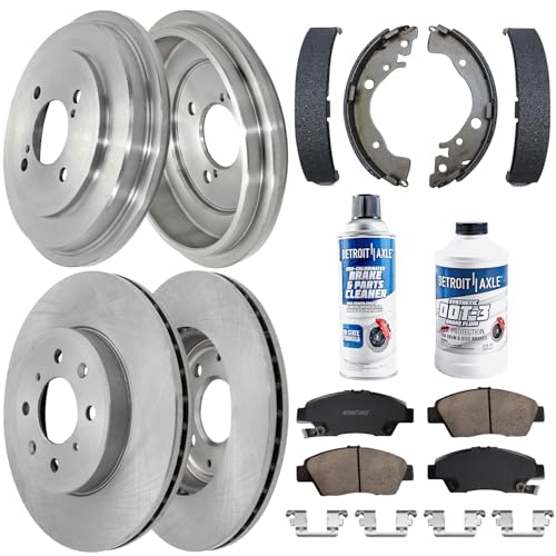 Image of Detroit Axle - 10pc Brake Kit for 2015-2020 Honda Fit, 2016 2017 2018 2019 | Front Disc Brake Rotors Ceramic Brake Pads, Rear Brakes Drums and Semi-Metallic Shoes Replacement 10.31 inch inch Rotor