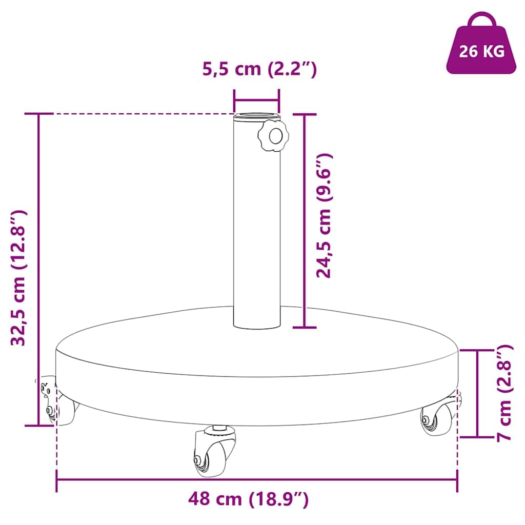 Supporto per ombrellone grigio scuro in acciaio, 48 x 48 x 32 cm, con peso e piedini regolabili, per giardino, balcone, terrazza, patio, supporto stabile e base per ombrellone