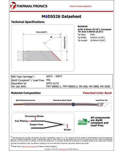 Image of Thermaltronics M6DS526 Knife 4.83mm (0.19in), Increased Tin Area 5.84mm (0.23in) interchangeable for Metcal SMTC-0173