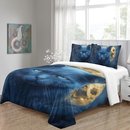 Ensemble de literie chat 3D 200x200 cm avec housse de couette en microfibre
