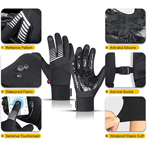 Vicfone Luvas de ciclismo Luvas de tela sensível ao toque à prova d'água Luvas quentes de inverno à