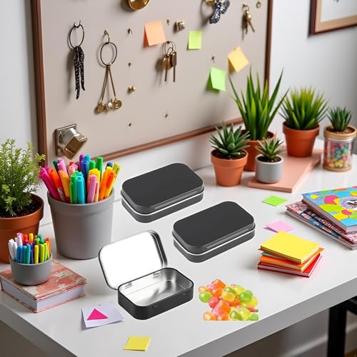 Image of 3 Pcs Black Rectangular Small Tins with Lids Tin Boxes Tins Container Metal Empty Hinged Tin Storage Boxes for Candy Key Earrings Food Storage Decorative Accessories