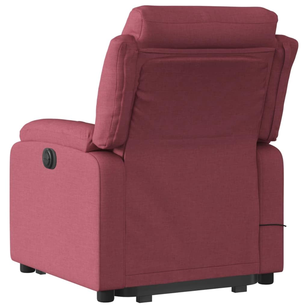 Sillón elevador eléctrico reclinable con 6 puntos de vibración, tejido rojo vino, función de elevación e inclinación a 135 grados, estructura estable