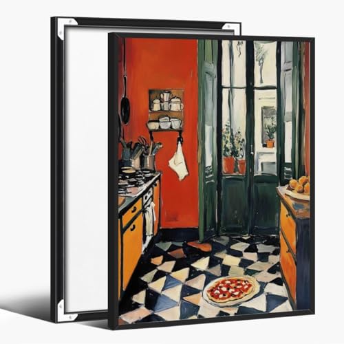 Breakfast Lunch Canvas Wall Art Prints Pizza Pasta Posters Retro Trendy Cottage Kitchen Wall Decor Food Pictures for Living Room Kitchen 16x24inch black framed