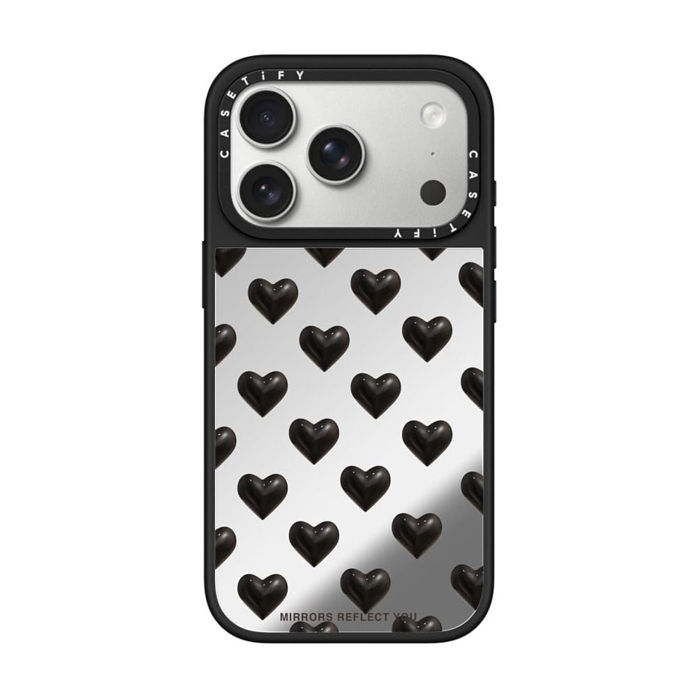 CASETiFY ミラー iPhone 17 Pro ケース [鏡面(スマホカバー) / MagSafe対応/指紋防止] - black hearts - シルバー (ブラックバンパー)