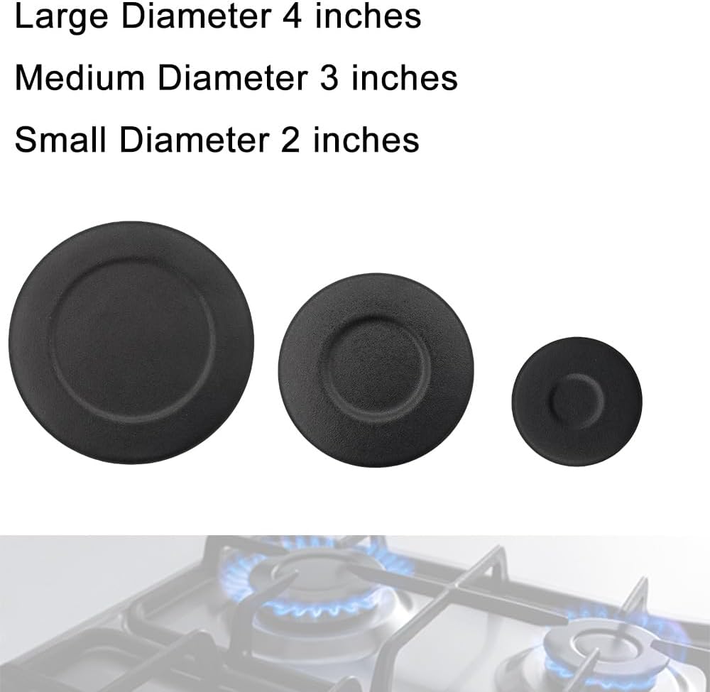 5-Piece Gas Stove Burner Cap Set Replace W10832694, W10597133, AP5988633, PS11727796, 4363154 - Heavy-Duty Cast Iron Replacement for Whirlpool Stove Burner