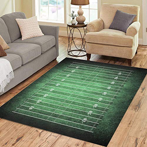 Pinbeam Area Rug Line Football Field Pattern Dark Green Grass Home Decor Floor Rug 3' x 5' Carpet