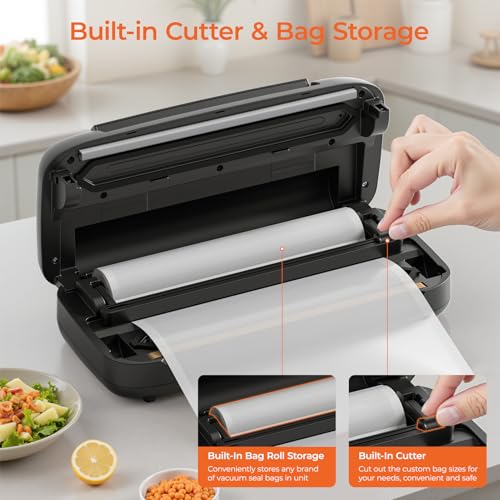 SEATAO Vacuum Sealer Machine for Food, 80Kpa Powerful Food Sealer Vacuum Sealer for Dry/Moist, 7-in-1 Seal a Meal for Sous Vide, Easy-Lock Handle, Built-in Cutter & Bag Storage, Removable Drip Tray