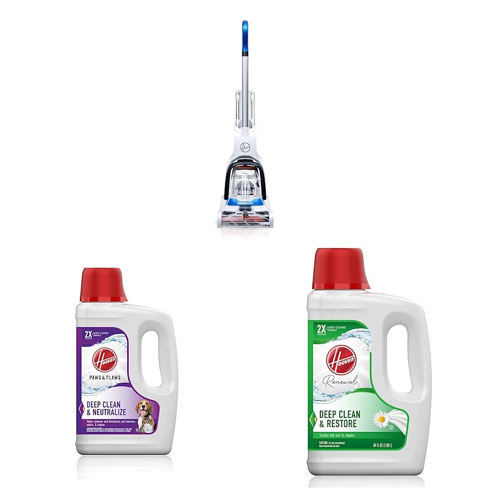 Hoover PowerDash Pet Compact Carpet Cleaner, Shampooer Machine & Paws & Claws Deep Cleaning Carpet Shampoo with Stainguard & Renewal Deep Cleaning Carpet Shampoo, Concentrated Machine Cleaner Solution