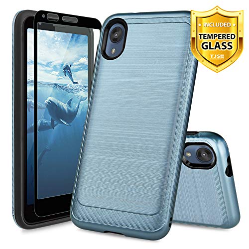 TJS Case for Motorola Moto E6, with [Full Coverage Tempered Glass Screen Protector]