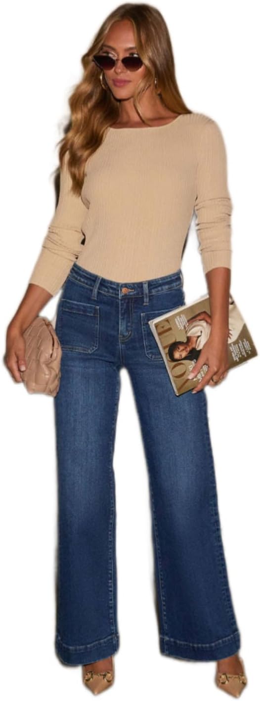 Women's Wide Leg Jeans Low Waisted Strechy Baggy Loose Boyfriend Denim Pants - Image 5