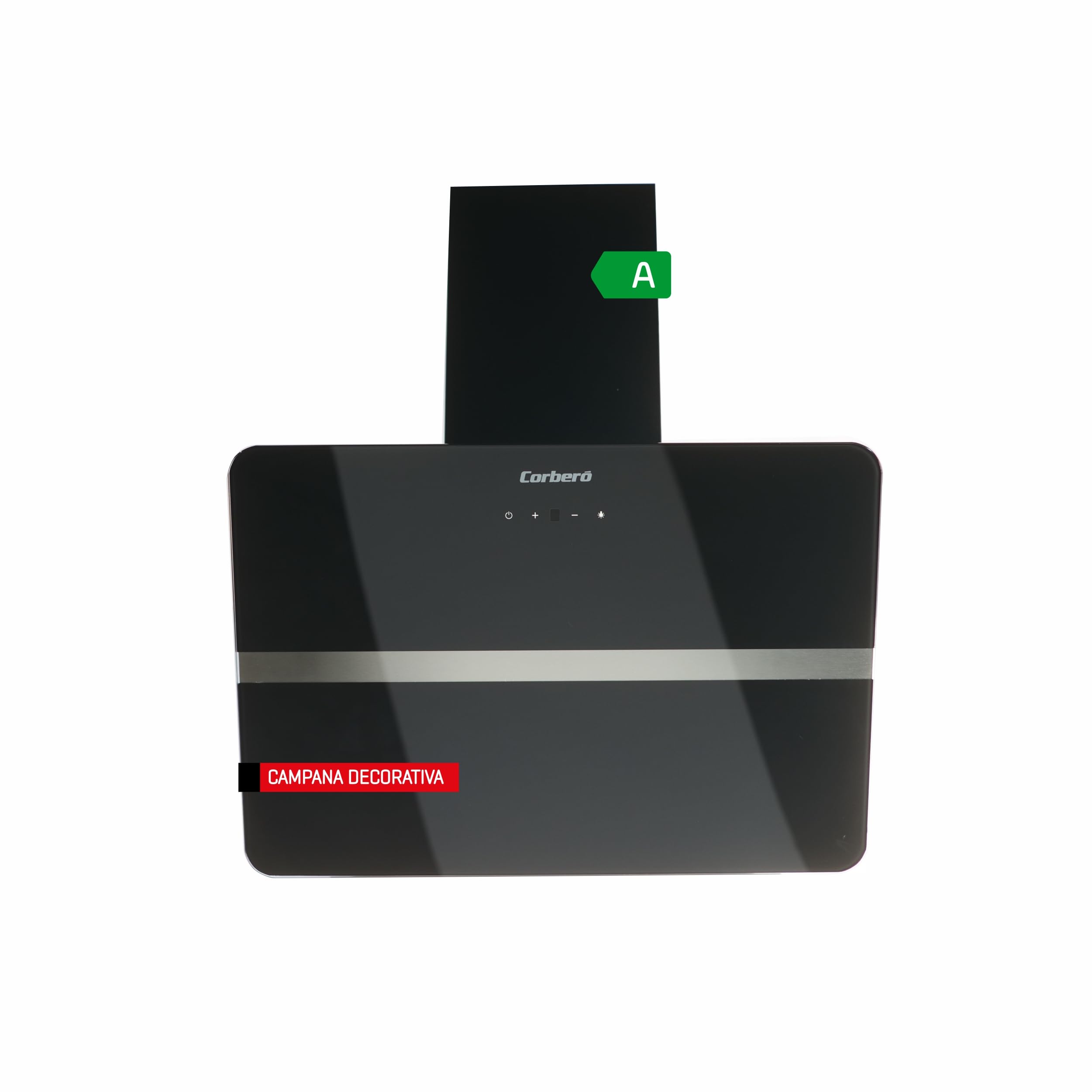 Corberó - Campana Decorativa 60 cm | VICTORIA660B | Cristal Negro | 165W | 3 Velocidades | Control Touch | Vidrio Templado | Filtro de Aluminio y Carbón | Eficiencia Energética A, Negro