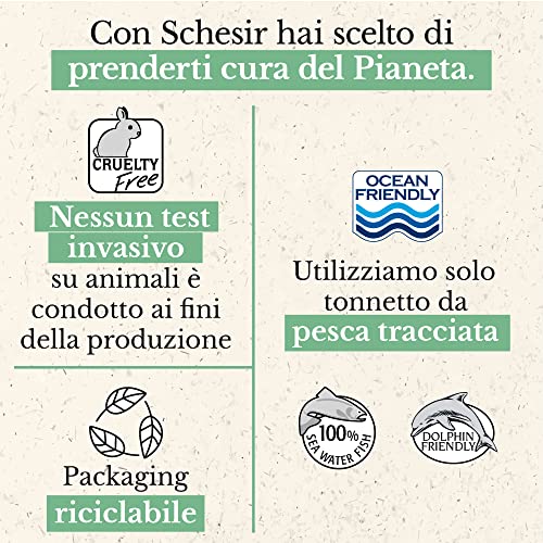 Schesir, Nassfutter für Erwachsene Katzen, Thunfisch mit weißem Fisch, Filets und 100% natürliches Gelee, 6 Dosen x 85 g