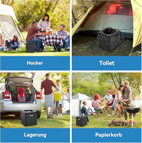 OTraki Campingtoilette Camping Toiletten, Mobile Toilette mit 12 Toilettenbeuteln Camping Klo Stabil Camping WC Kompakt Toilette Porta Potti für Outdoor, Festival, Stau, Zelten, Schwarz
