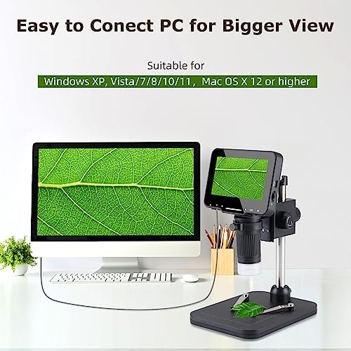 Koolertron 4.3 inch IPS Digital Microscope,10-1000X Magnification Handheld Camera Video Microscope with 32G TF Card,8 LED Lights,Rechargeable Battery Microscope for Coins/PCB Soldering/Plant/Insect