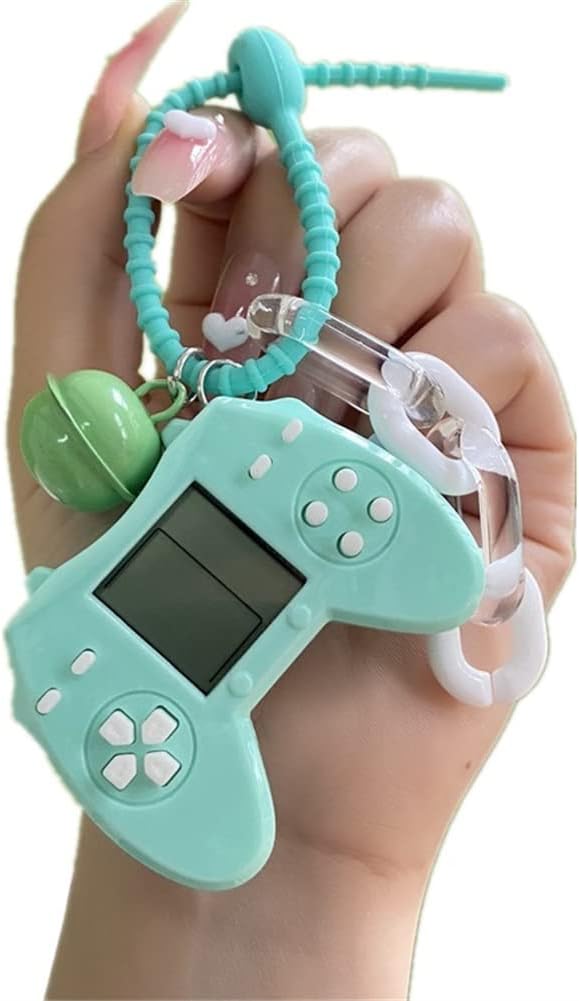 Pendant Retro Classic Game Console Keychain Playable Electronic Miniature Handheld Mini Games Machine with Keychain Ring Gift (RR)