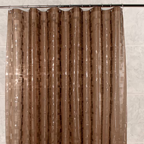 Venice Collections Shower Curtain Liner 3D Semi Transparent Heavy 8G Thick Peva Waterproof Plastic Metal Grommets And Weighted Magnets 70 X 72 Inches With Hooks Mosaic Dark Brown #TOP26