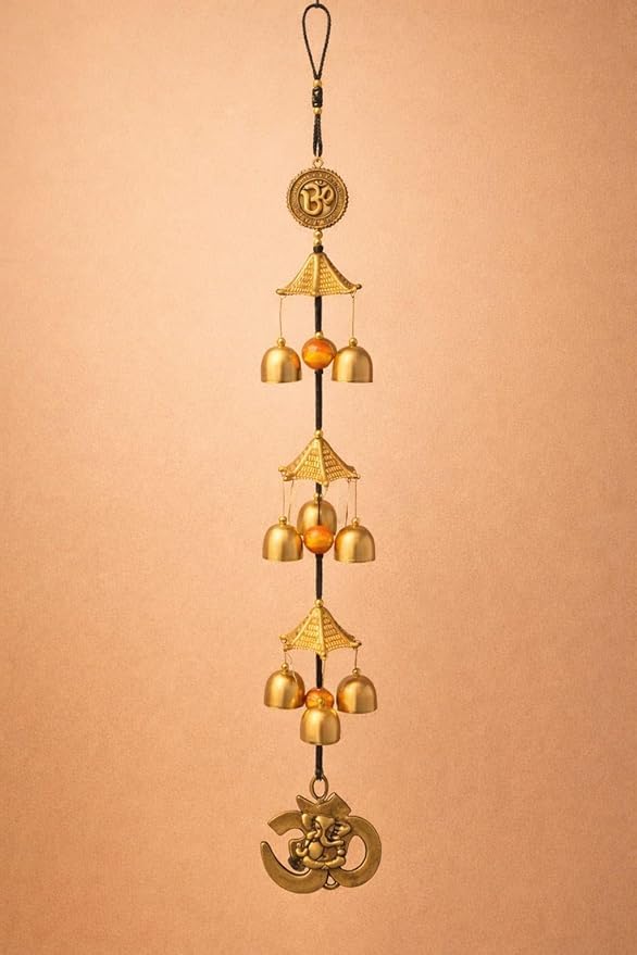 SUBHARTI OM Shape Wind Chime Bells for Home Positive Energy 3 Step (Golden)-image-16