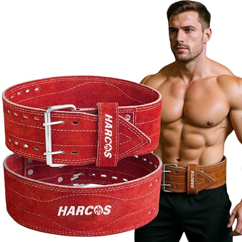 Image of Harcos Leather Weightlifting Gym Belt for Men & Women with Prone Buckle | Back Support Belt for Lifting, Squats, Deadlifts, Powerlifting & Strength Training | Adjustable Waist Workout Gym United states power lifting association & IPL Approved (Wine Red, L)
