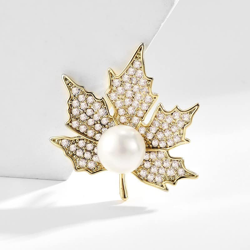 Image of Rhinestone Leaf Brooch Pins - Crystal & Gold-plated Lapel Pin Jewelry for Women - Birthday Gift for Wife or Friends