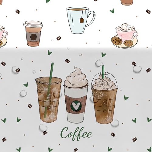 Image of APOWBLS Coffee Party Decorations Tablecloth for Birthday Baby Shower, 3 Pack Disposable Latte Fun Coffee Theme Party Supplies Table Cover, 55in x 86in
