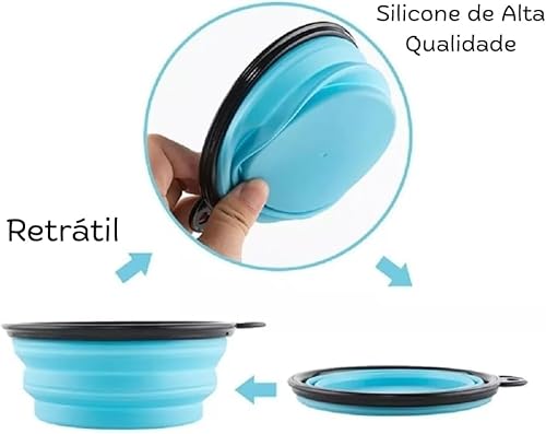 Comedouro e Bebedouro Retrátil em Silicone para Pets – Portátil com Mosquetão, 600ml – Tigela Dobráv