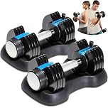 Adjustable Dumbbells Set, 2Pack 11KG Dumbbell Set, 2.5 to 11KG Quick Dial Adjustment Weights With Safety Locking Button, Space Saving Strength Training for Men Women Home Gym
